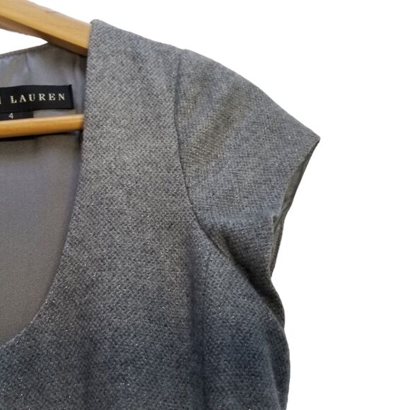 Ralph Lauren Black Label Cashmere Bl Sheath Dress Sparkly Gray Scoop Neck Sz 4 - Picture 5 of 10